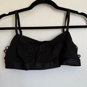 NEW AERIE Sz L Square Neck Strappy Lace Up Unlined Adjustable Bra in Black